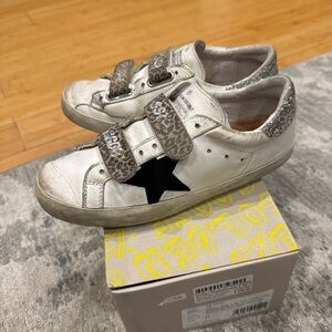 Golden Goose White and Black Distressed Sneakers